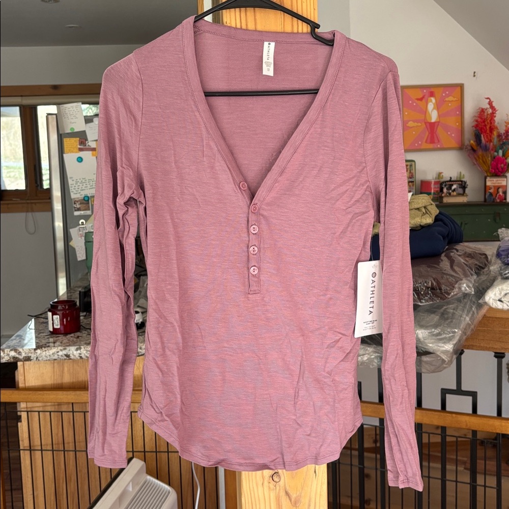 Athleta Nighttime Bliss Mauve Purple Tencel Sleep Top Adult XS - Picture 2 of 6